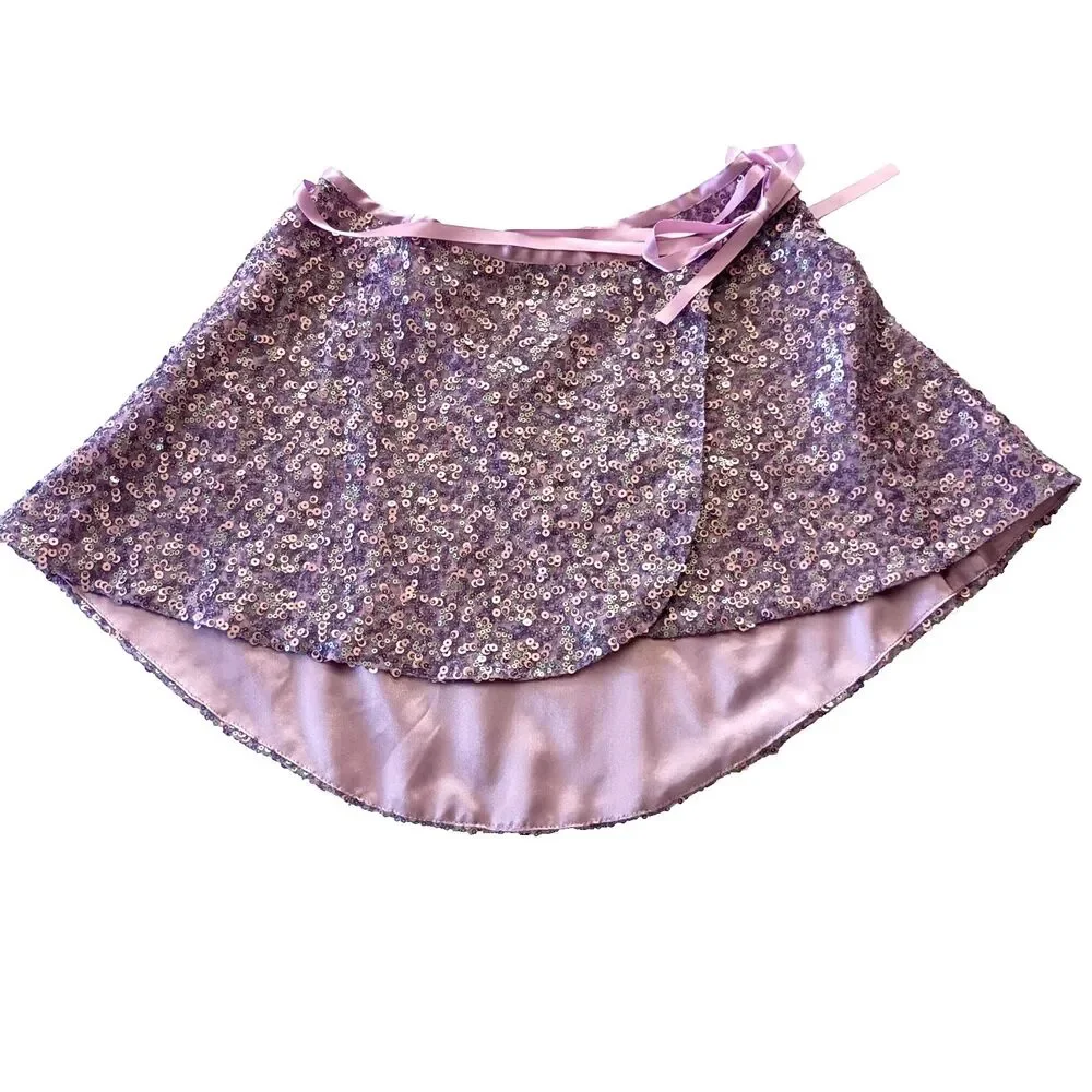 American Girl Isabelle Sequined Ballet Wrap Skirt Lavender Pink Girls Smal 7/8